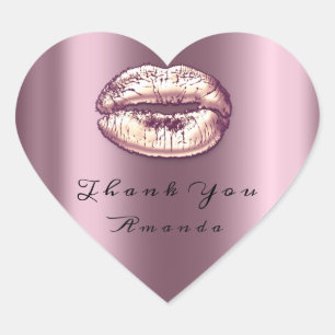 Kiss Lips Rose Violet Heart Makeup Bridal 16 Danke Herz-Aufkleber