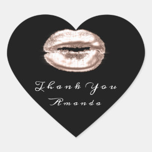 Kiss Lips Schwarz-weiße Rose Makeup Bridal 16 Dank Herz-Aufkleber