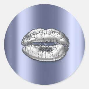 Kiss Lips Silver Blue Makeup Artist Wassertropfen Runder Aufkleber