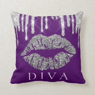 Kiss Lips Silver Grau Tropfens Glitzer Lila Diva Kissen