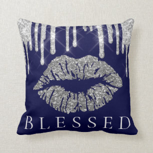 Kiss Lips Silver Graue Tropfen Glitzer Navy gesegn Kissen