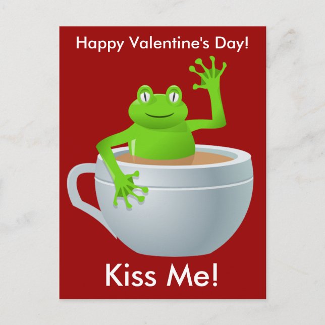Kiss Me Frog Valentines Postcard Feiertagspostkarte (Vorderseite)