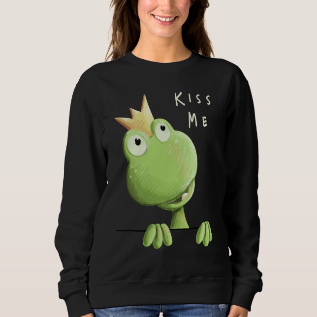 Kiss Me Frog with Crown Frog Prince Fan Sweatshirt (Vorderseite)