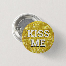 KISS ME fun Button / Retro Party - Gold