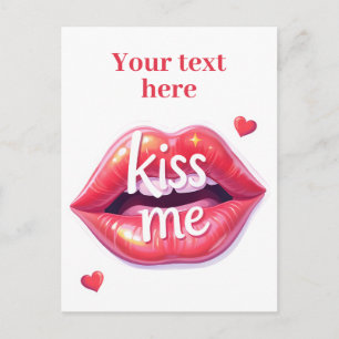 Kiss Me Glänzende Rote Lippen Kunstillustration Einladungspostkarte