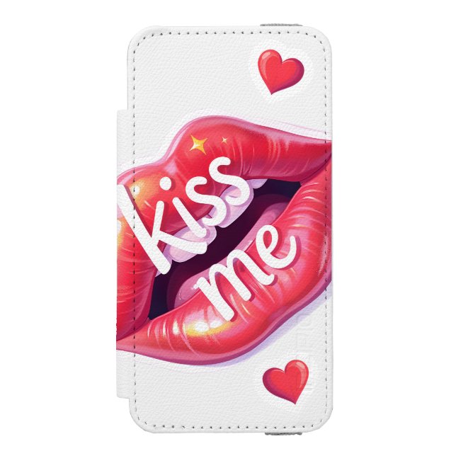 Kiss Me Glossy Red Lips Art Illustration Incipio iPhone Geldbeutel-Hülle (Folio Vorderseite)