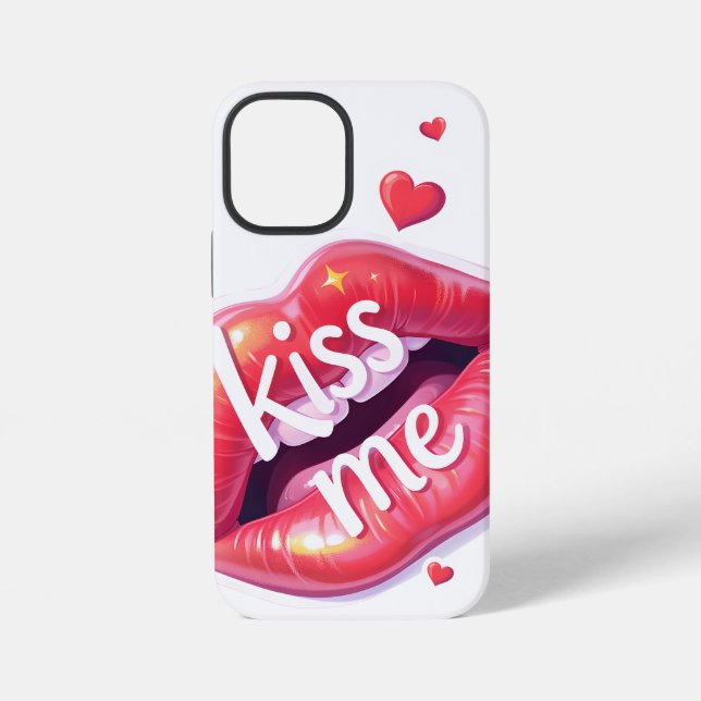 Kiss Me Glossy Red Lips Art Illustration iPhone Hülle (Rückseite)