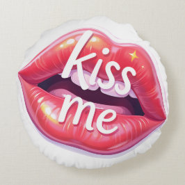 Kiss Me Glossy Red Lips Art Illustration Rundes Kissen