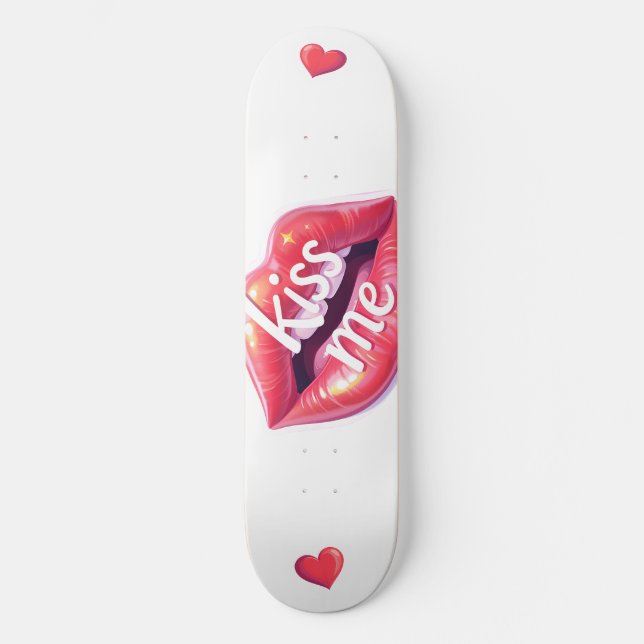 Kiss Me Glossy Red Lips Art Illustration Skateboard (Vorderseite)