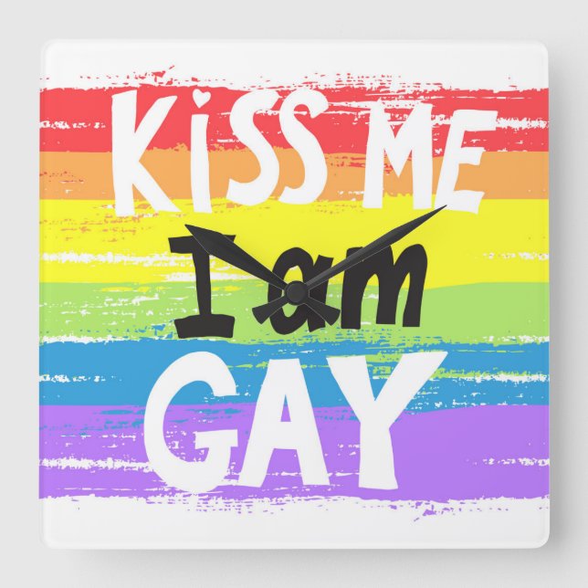 Kiss Me I Bin Gay Quadratische Wanduhr (Vorderseite)