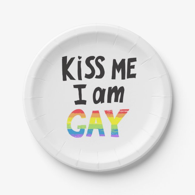 Kiss Me I is Gay Pappteller (Vorderseite)