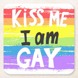 Kiss Me I is Gay Rechteckiger Pappuntersetzer