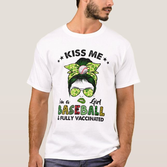 Kiss Me Ich bin ein Baseball Girl Irish Kleeblatt  T-Shirt (Vorderseite)
