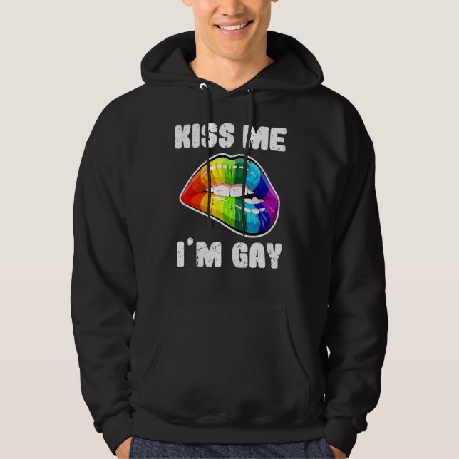 Kiss Me Ich bin Gay Lgbtq Rainbow Lips Hoodie (Vorderseite)