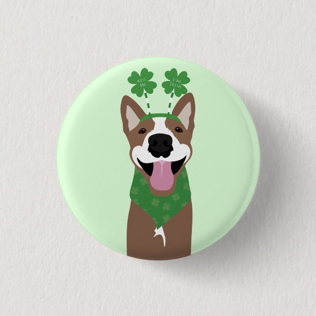 Kiss Me Ich bin irischer brauner Hund grün Button (Vorderseite)