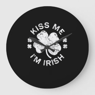 Kiss Me Ich bin irischer T - Shirt Saint Patrick D Große Wanduhr