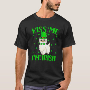 Kiss Me Ich bin Irish Leprechaun Hat Llama St. Pat T-Shirt