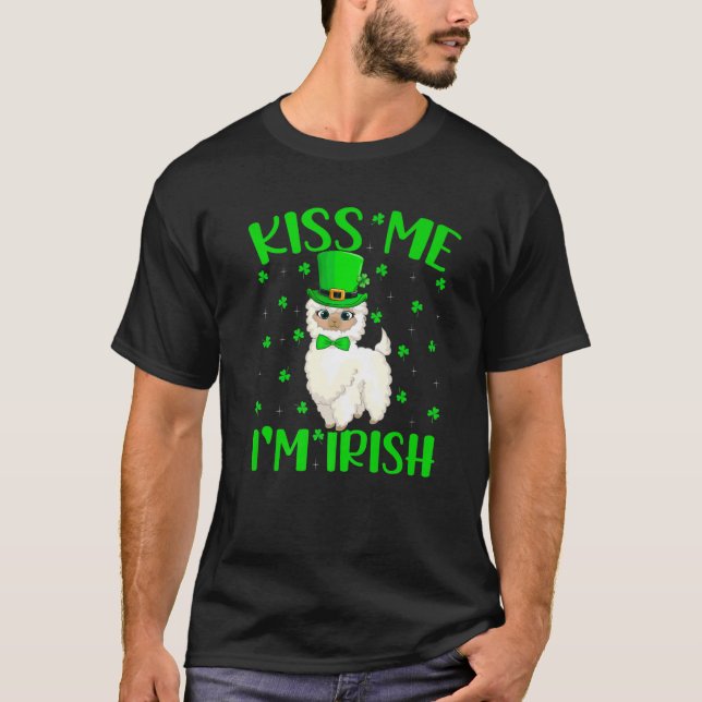 Kiss Me Ich bin Irish Leprechaun Hat Llama St. Pat T-Shirt (Vorderseite)
