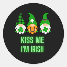 Kiss Me Ich bin Irish St. Patrick's Day Gnome Klee Runder Aufkleber