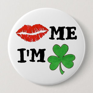 Kiss Me Ich bin Irish St. Patrick's Day Lips Kleeb Button