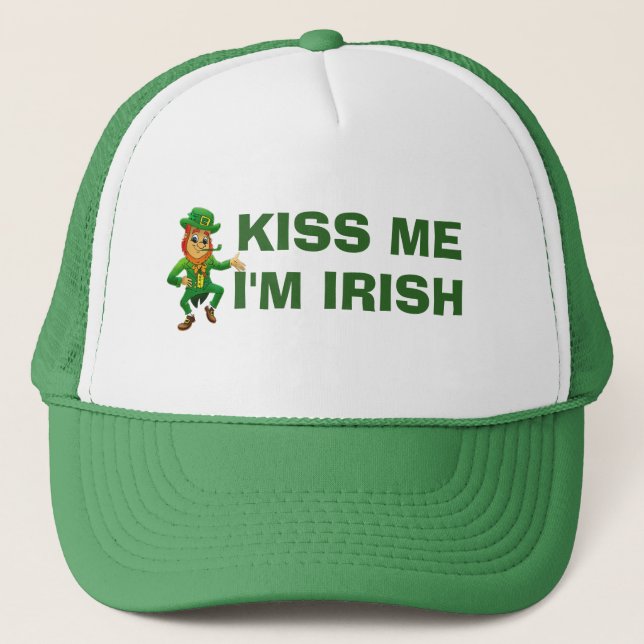 Kiss Me Im Irish Funny St Patricks Day Leprechaun Truckerkappe (Vorderseite)