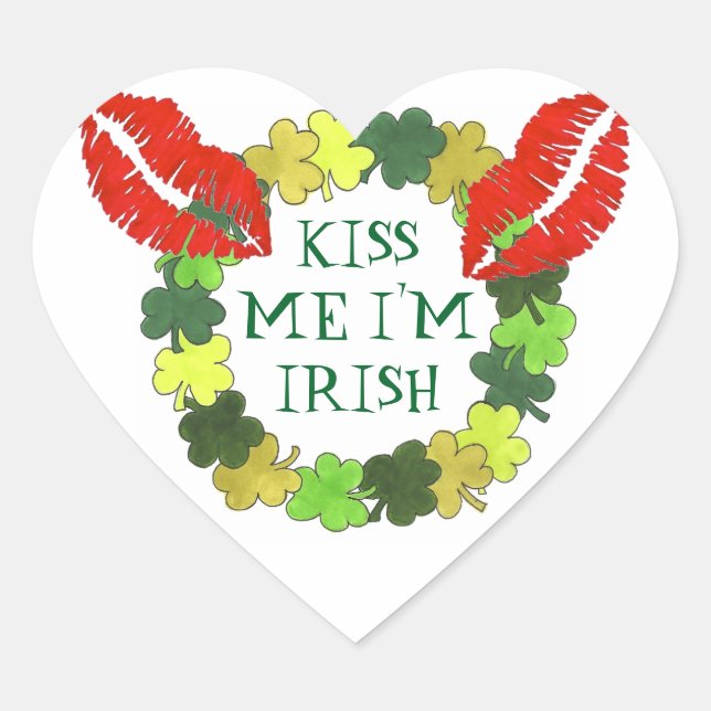Kiss Me I'm Irish Green Kleeblatt Lipstick Kiss Herz-Aufkleber (Vorderseite)