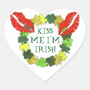 Kiss Me I'm Irish Green Kleeblatt Lipstick Kiss Herz-Aufkleber