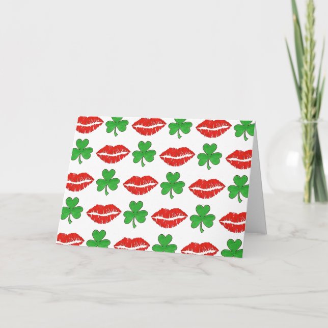 Kiss Me I'm Irish Lips Kleeblatt St. Patrick's Day Karte (Vorderseite)