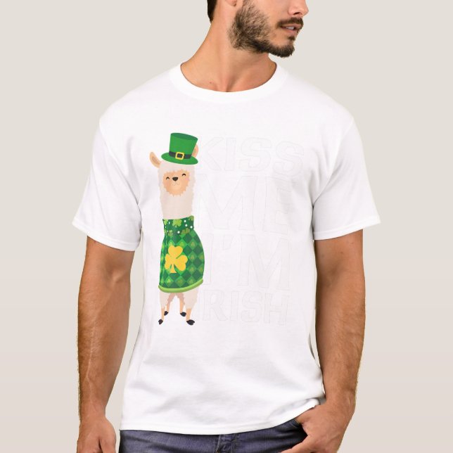 Kiss Me I'm Irish St Patrick's Day Llama T-Shirt (Vorderseite)