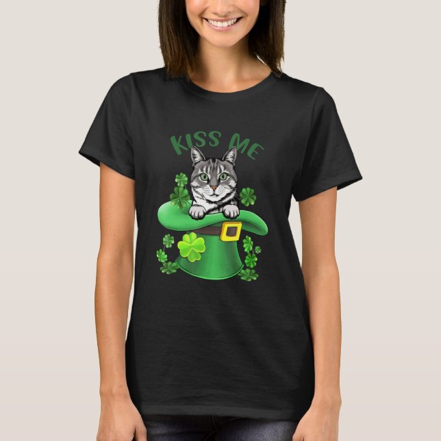 Kiss Me Niedlich American Shorthair Cat St Patrick T-Shirt (Vorderseite)