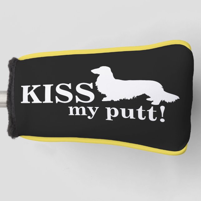 Kiss mein Putt Cheeky Long Hair Dackel Geschenk Golf Headcover (Vorderseite)