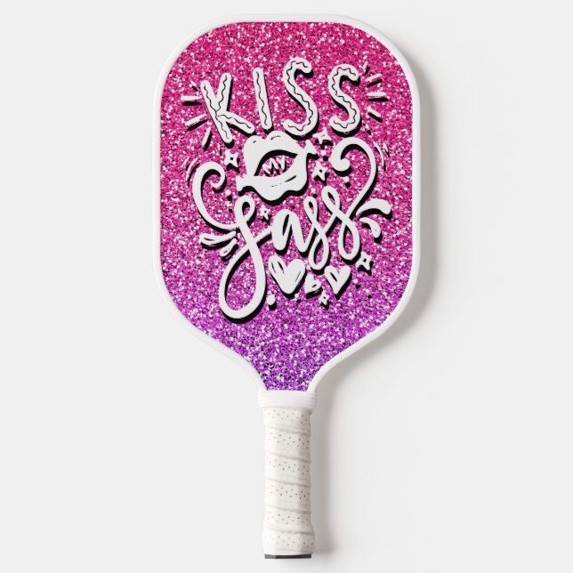 KISS MEINE SASS-CUSTOM-GLITZER-TYPOGRAPHIE PICKLEBALL SCHLÄGER (Vorderseite)