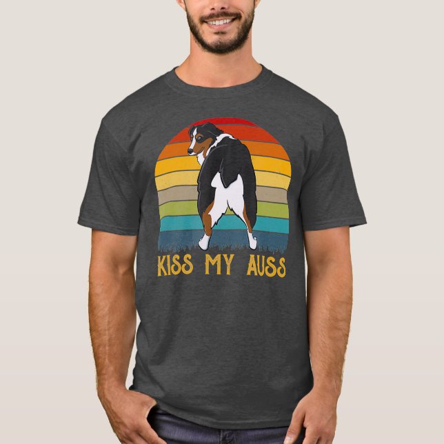 Kiss My A Funny Aie Mama Australian Shepherd 70er T-Shirt (Vorderseite)