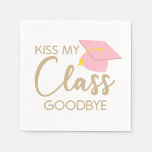 Kiss My Class Goodbye Pink Brown Graduation Party Serviette