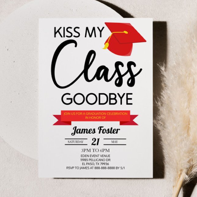 Kiss My Class Goodbye Red Black Abschluss Einladung (Von Creator hochgeladen)