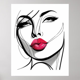 Kiss my Lips Girl - Line Art Poster