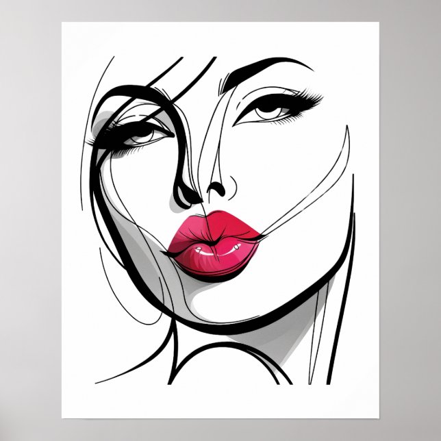 Kiss my Lips Girl - Line Art Poster (Vorne)
