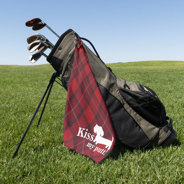 Kiss My Putt Cheeky Dackel Kariertes Golfhandtuch (Gras)