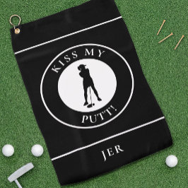 Kiss My Putt Funny Golfer Humor Silhouette Black   Golfhandtuch