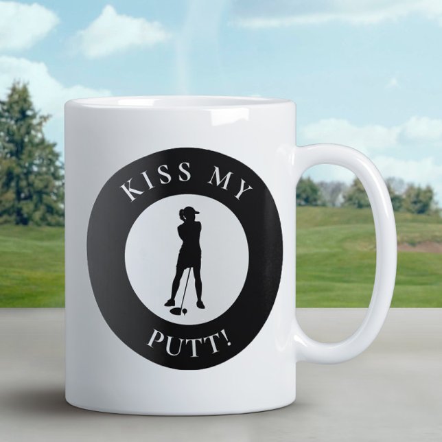 Kiss My Putt Funny Golfer Spaß Silhouette Black Kaffeetasse (Von Creator hochgeladen)