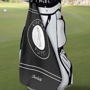 Kiss My Putt Funny Lady Golfer Sports Pro Black Golfhandtuch