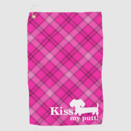 Kiss My Putt Funny Pink Plaid Dachshund Golf Towel Golfhandtuch