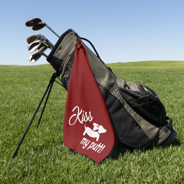Kiss My Putt Red Wiener Dog Cheeky Golf Towel Golfhandtuch (Gras)