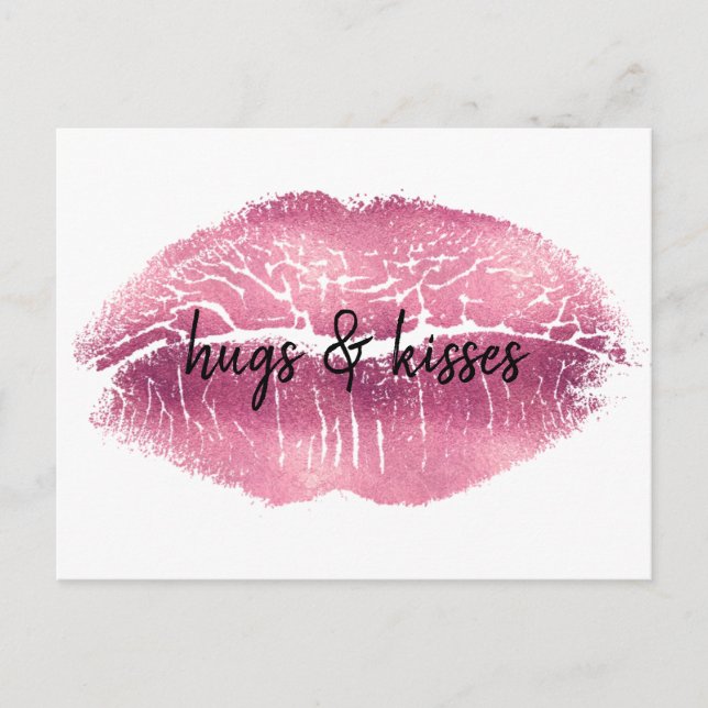 Kiss Pink Lips personalisiertes Zitat Postkarte (Vorderseite)