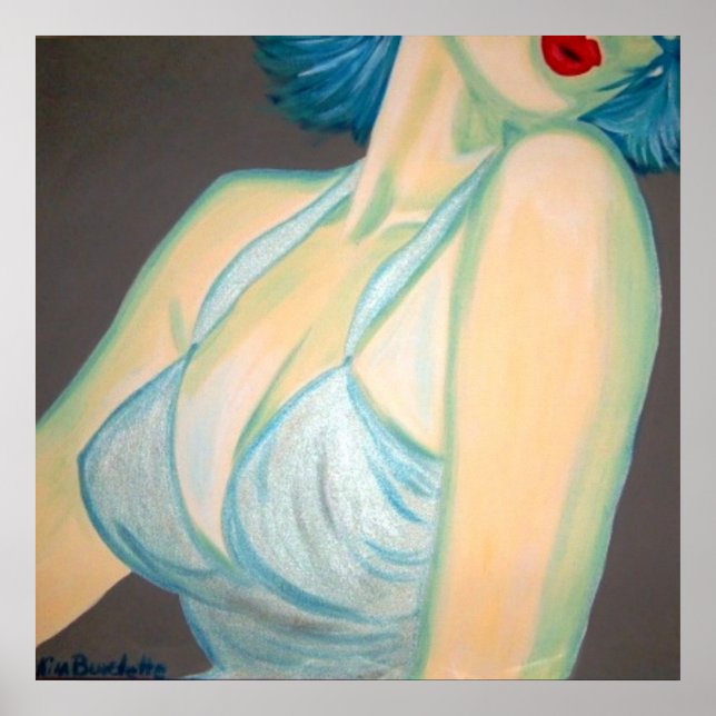 Kiss Poster, Button oben, Retro-Graue Lippen Kimba Poster (Vorne)