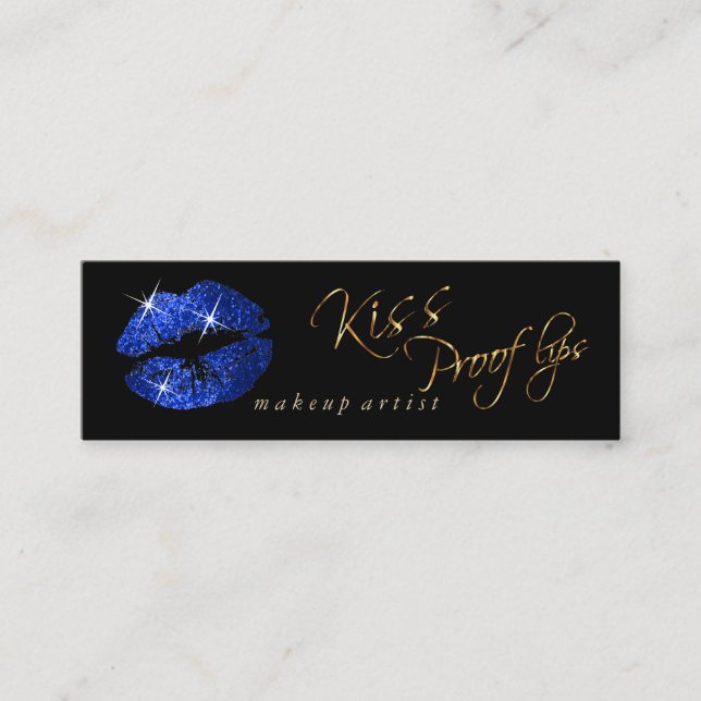 Kiss Proof Lips 2 - Blue Glitzer auf Black Mini Visitenkarte (Vorderseite)