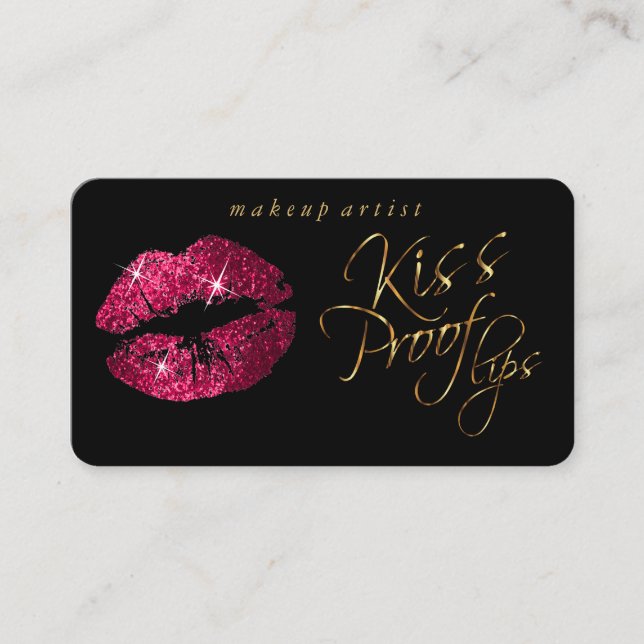 Kiss Proof Lips - Hot Pink Glitzer und Gold Visitenkarte (Vorderseite)