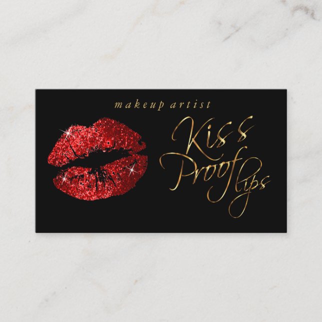Kiss Proof Lips - Roter Glitzer und Elegantes Gold Visitenkarte (Vorderseite)