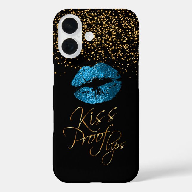 Kiss Proof mit Gold Confetti & Blue Lips Case-Mate iPhone Hülle (Rückseite)