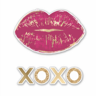 Kiss Red Lips Gold Glitzer XOXO Aufkleber